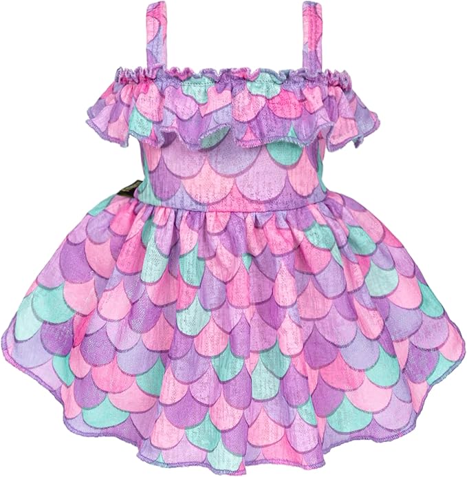 Fitwarm Dreamy Mermaid Ruffle Dog Dress, Lightweight Summer Clothes for Small Dogs Girl, Hawaiian Pet Outfit, Purple, Blue, Pink, XXS