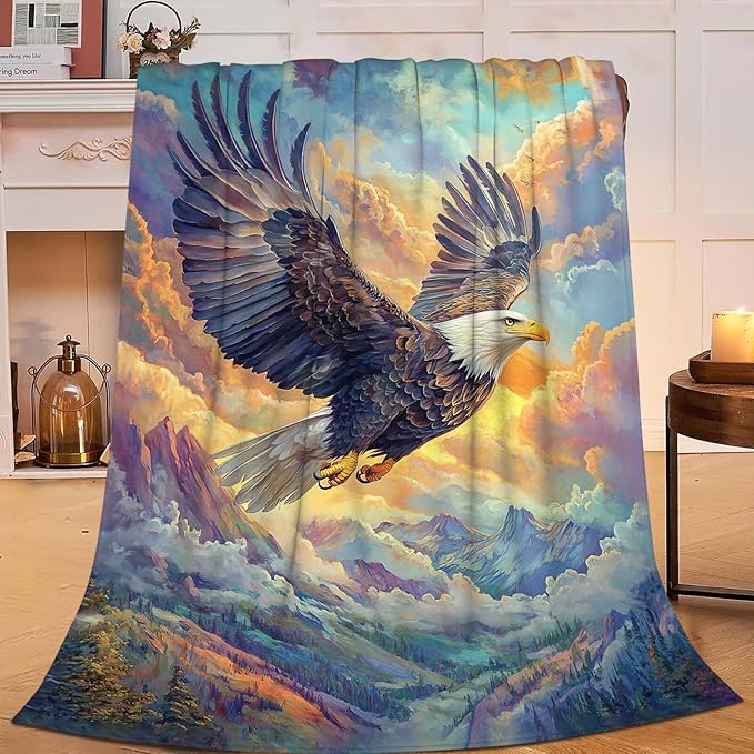 Eagle Throw Blanket Bald Eagle Stuff Gifts for Kids Girls Boys Adults Women Man Soft Cozy Warm Plush Fluffy Fuzzy Fleece Blanket Decor 60''X80''