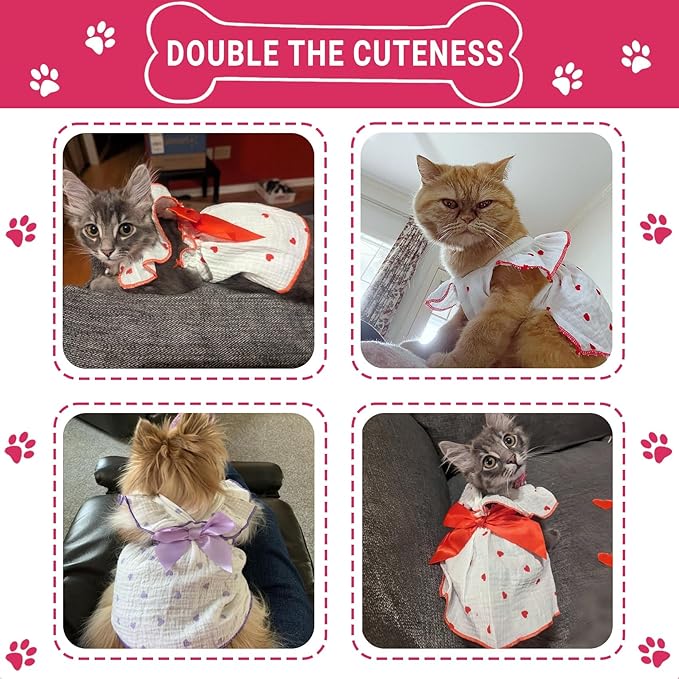 TAPBULL Dog Dresses, Fashionable Pet Dog Clothes with Heart Design, Cute Cat Birthday Dress Outfit (Pink/Red/Blue/Purple/Black 5-Pack), Small