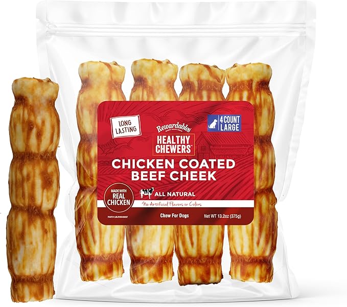 Chicken Coated Beef Cheek Rolls for Dogs - Large - 4 Pack