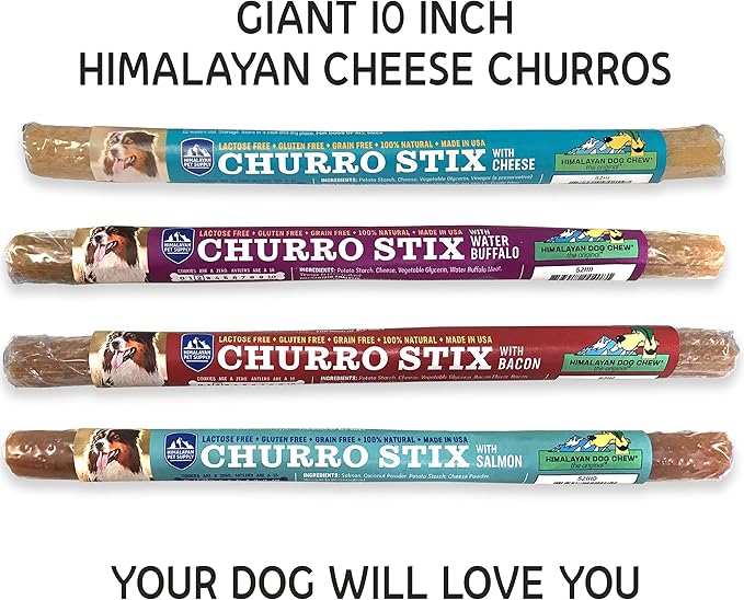 yaky CHURRO Himalayan Cheese Treats | Lactose Free - Gluten Free - Grain Free | USA Made | for All Breeds | 1 x 10 inch Churro | Real Himalayan Cheese Churro