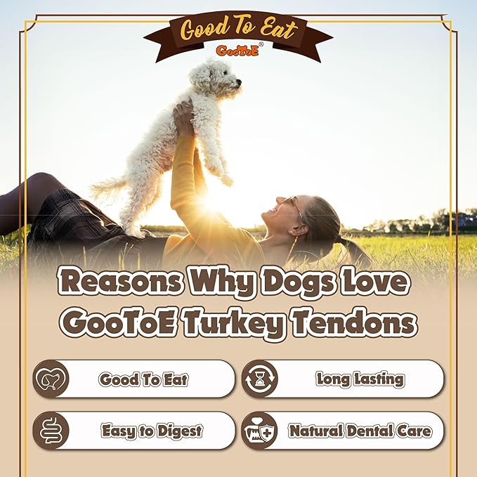 Gootoe Turkey Tendons for Dogs – All-Natural, Hypoallergenic Dog Treats, Rawhide Alternative, Long Lasting Puppy Chews, Healthy Dog Treats for Large Breeds, Rope (L), 16 oz Pack (1 lb)