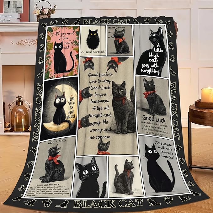 Black Cat Throw Blanket Black Cat Stuff Gifts for Kids Girls Boys Adults Women Men Soft Cozy Warm Plush Fluffy Fuzzy Fleece Blanket Decor 40''X50''