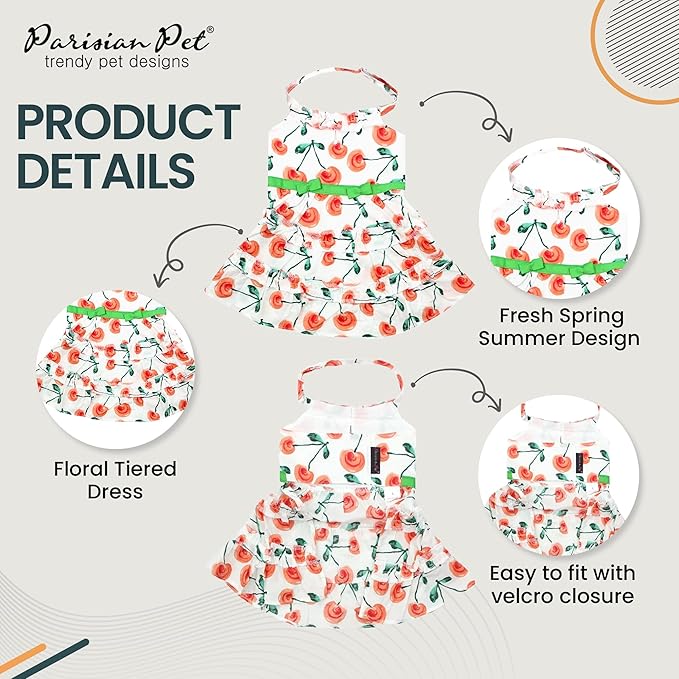 Parisian Pet Floral Dog Dress - Summer Cotton Clothes for Large Dogs Girl - Red Poppies Pet Dress - Stylish Boho Dog Beach Outfit - Adjustable Puppy Clothes - Lightweight Dresses for Dogs