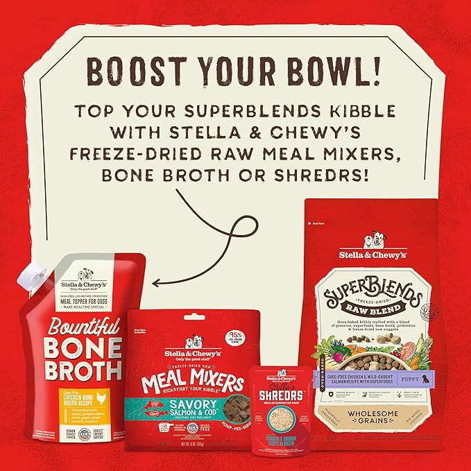 Stella & Chewy's SuperBlends Raw Blend Wholesome Grains Puppy Cage-Free Chicken & Wild Caught Salmon Recipe with Superfoods, 21 lb. Bag