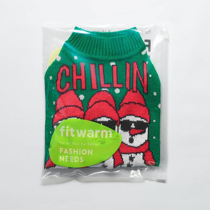 Fitwarm Chillin with My Snowmies Dog Ugly Christmas Sweater, Winter Dog Clothes for Small Dogs Girl Boy, Pet Holiday Sweatshirt, Xmas Snowman Outfit, Green, Red, White, XS
