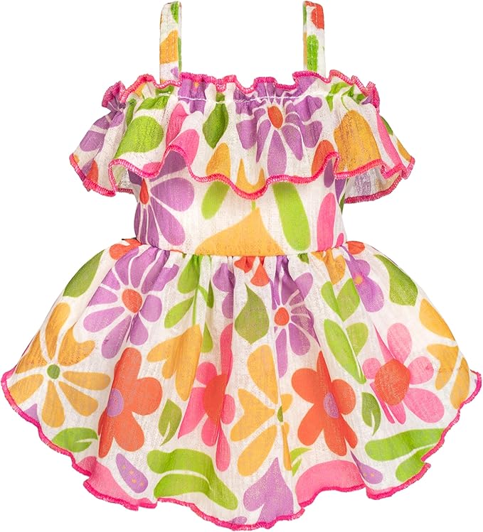 Fitwarm Hawaiian Floral Dog Dress, Tropical Summer Clothes for Small Dogs Girl, Pet Luau Outfit, White, Purple, Green, Red, Yellow, XS
