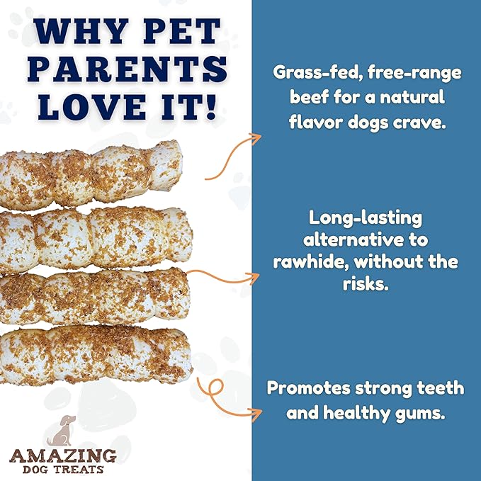 Amazing Dog Treats - Beef Cheek Rolls Mega Thick (Bully Dust Flavor, 10" - 3 Count) - Safe Rawhide Alternative Dog Chew - Great for Power Chewers - Long Lasting Dog Chew - Retriever Rolls for Dogs