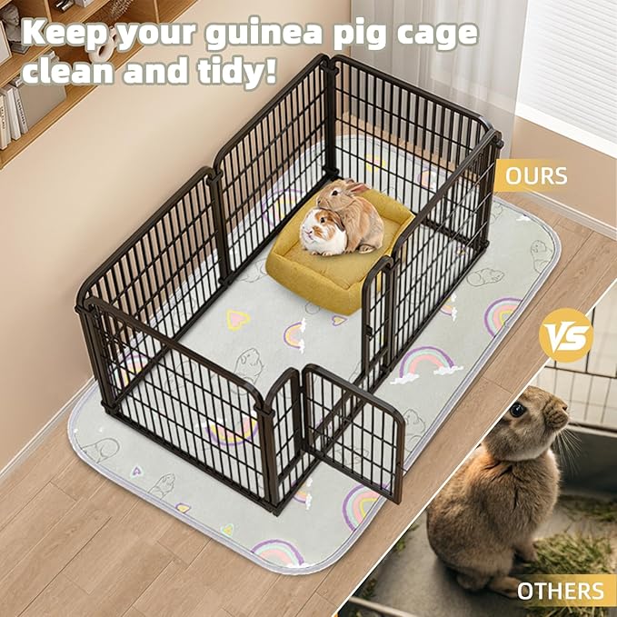Homimp 2 Pack Guinea Pig Cage Liners,Washable Small Animal Bedding,Waterproof Reusable & Anti Slip Guinea Pig Pee Pad Fast and Super Absorbent Mat for Small Animal Rabbit Bunny Hamster,Grey 16"x24"