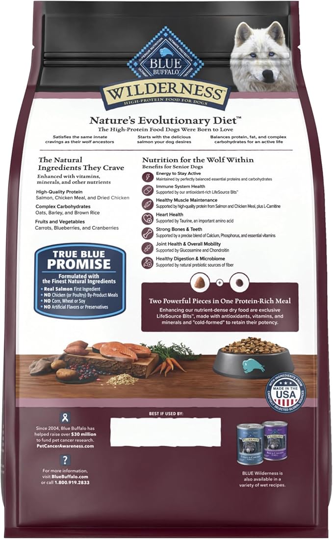 Blue Buffalo Wilderness High-Protein Natural Dry Food for Senior Dogs, Salmon Recipe, 24-lb. Bag