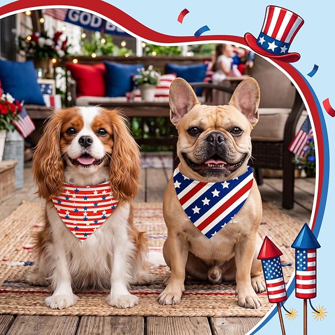Weewooday 50 Pcs 4th of July Dog Bandanas Bulk for Patriotic American Striped Star Red White and Blue Independence Day Flag Scarf for Small Medium Large Outfit(Striped Star, 19.7 x 13.8 x 13.8 Inch)