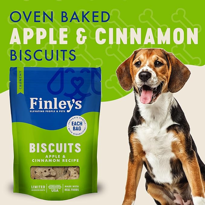 Finley's Crunchy Dog Biscuits, Apple and Cinnamon, Plant-Based Healthy Treats, Oven Baked Dog Cookies, 12oz, 3 Pack