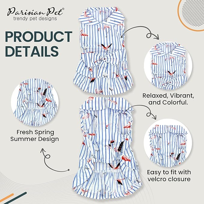 Parisian Pet Flamingo Dog Dress - Summer Clothes for Small Dogs Girl - Stylish Pet Dress - Comfortable Sleeveless Dog Outfits - Lightweight and Breathable Puppy Clothes - Dresses for Dogs