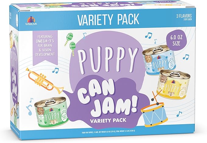 Weruva Puppy Food, Puppy Can Jam Variety Pack, 6oz Can, Pack of 9