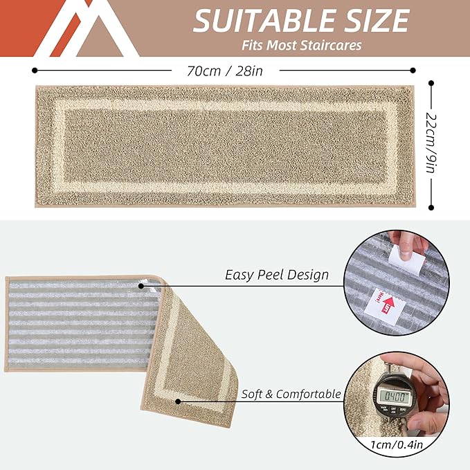 COSY HOMEER Soft Stair Treads Non-Slip Carpet Mat 28inX9in Indoor Stair Runners for Wooden Steps, Stair Rugs for Kids and Dogs, 100% Polyester TPE Backing 7pcs, Beige
