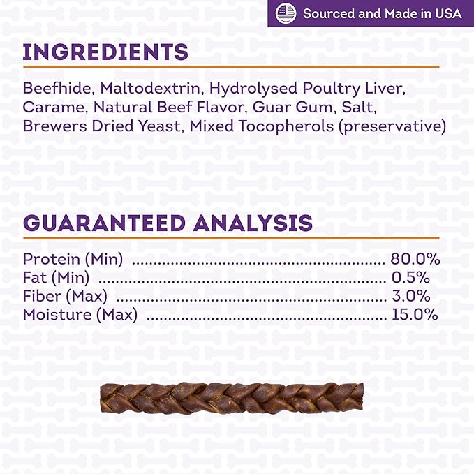 USA Beefhide Braids 12-13" Dog Chew Treats - Beef Flavor, 2 Count/1 Pack