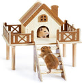 Wooden Hamster Platform and Dwarf Hamster House, Hamster Cage Platform With Climbing Ladder, Cute Syrian Hamster Hideout, Hamster Cage Accessories Platform for Putting Food Bowl, Hamster Gerbil Castle