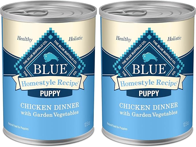 Blue Buffalo Homestyle Recipe Puppy Wet Dog Food, Made with Natural Ingredients, Chicken Dinner with Garden Vegetables & Brown Rice, 12.5-oz Cans, 12 Count (Pack of 2)