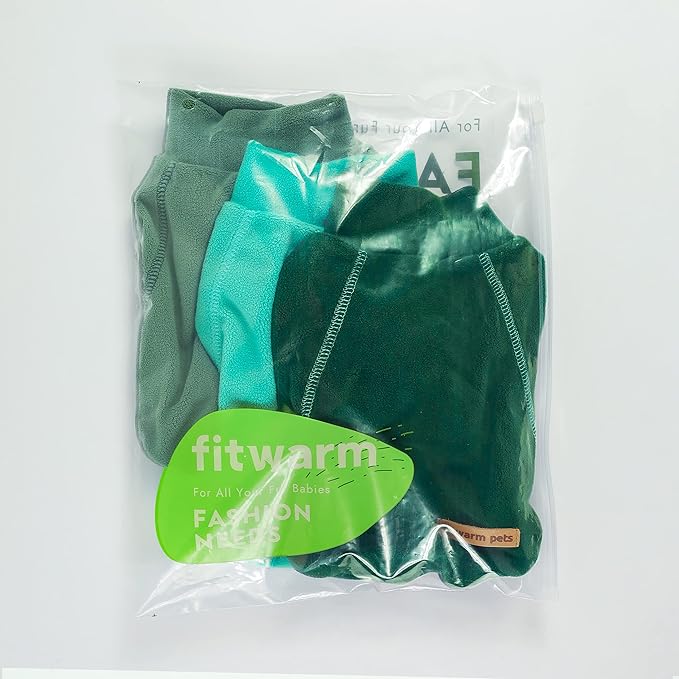Fitwarm 3 Pack Fleece Dog Sweater, Turtleneck Dog Sweatshirt, Dog Winter Clothes for Small Dogs Boy Girl, Pet Pullover Jumper, Cat Apparel, Dark Green, Teal Green, Olive Green, XXL