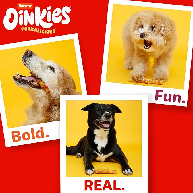 Hartz Oinkies Sizzling Twists Bacon Flavored Rawhide-Free Natural Chew Dog Treats, 8 count