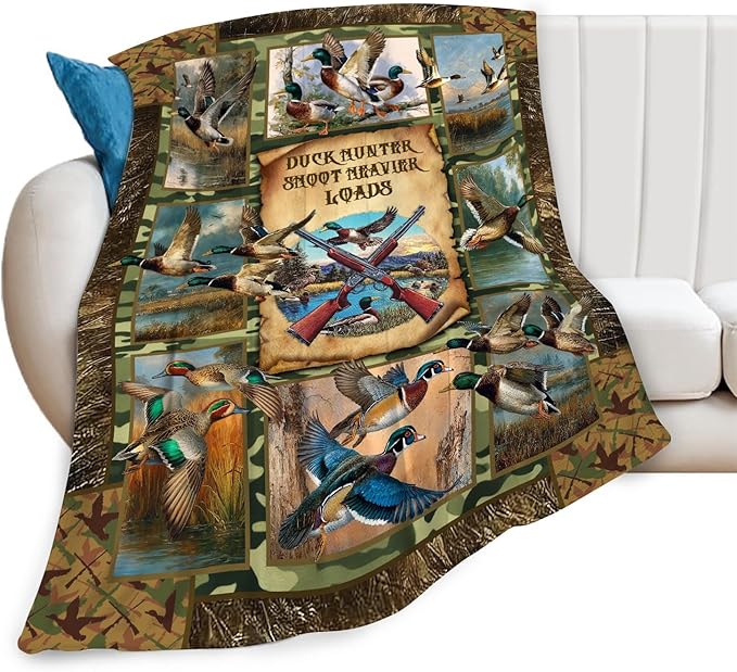 Duck Throw Blanket Hunting Mallard Duck Stuff Gifts for Kids Girls Boys Adults Women Men Soft Cozy Warm Plush Fluffy Fuzzy Fleece Blanket Decor 40''X50''