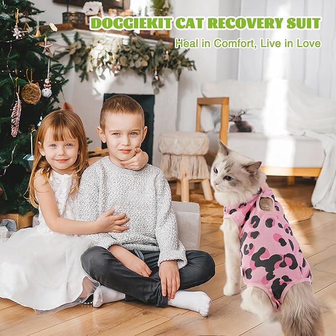 Cat Recovery Suit After Surgery, Anti Licking Onesie Postoperative Shirt for Female Spay Male Neuter, Soft Breathable Bodysuit Pajamas for Abdominal Wound Kitten E-Collar & Cone Alternative