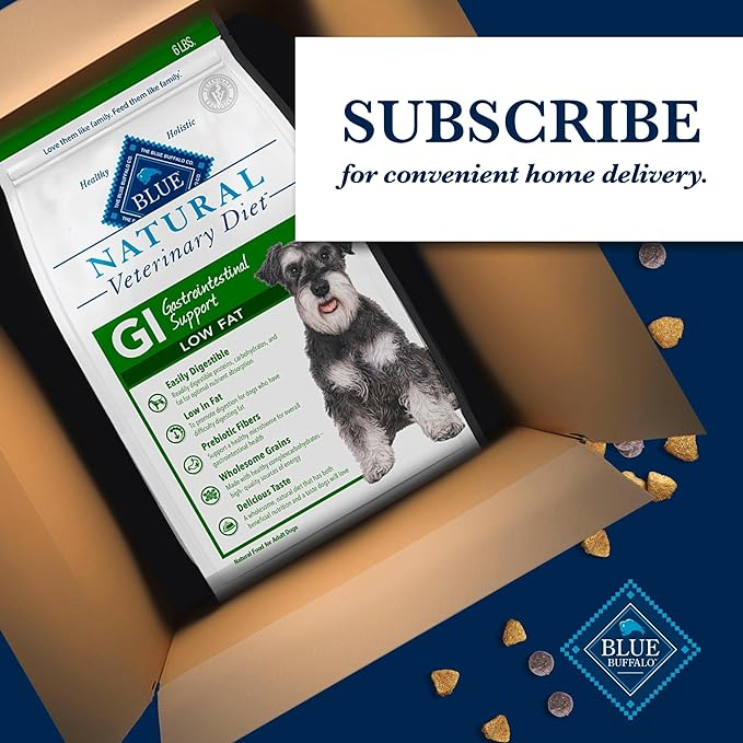 Blue Buffalo Natural Veterinary Diet GI Gastrointestinal Support Low Fat Dry Dog Food, Veterinarian Prescription Required, Whitefish, 6-lb. Bag