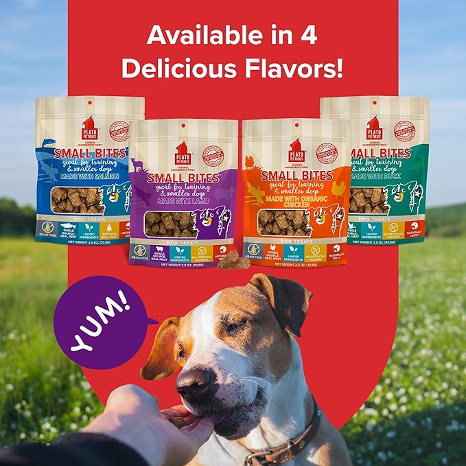 Plato Pet Treats Small Bites - Air-Dried Training Treats for Dogs - Supports Healthy Digestion - Limited Ingredients - Lamb 6oz