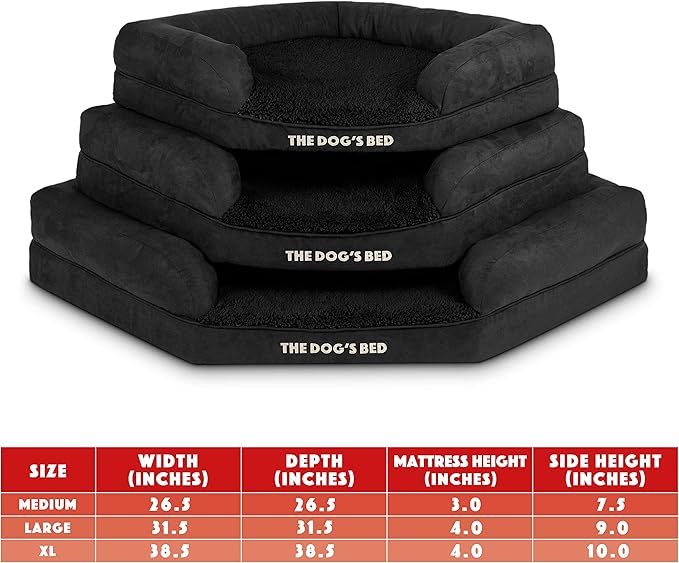 The Dog’s Bed Orthopedic Memory Foam Corner Dog Bed, Calming Surface – CertiPUR-Certified Foam, Plush Fabric, Black Plush, Large