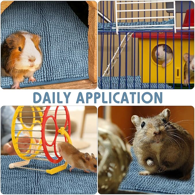 Amylove 4 Pcs Guinea Pig Cage Liner Washable Fleece Pee Pads Pet Dog Cat Bedding Training Mat for Small Animal Guinea Pig Puppy Bunny Hamster(16 x 24 Inch,Rectangular,Blue)