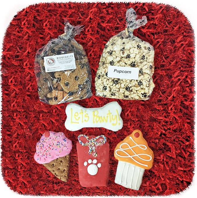 Gourmet Dog Bakery Large Birthday Gift Box with Pupcorn, Hand-Decorated Treats & More | Homemade, Fresh, Human-Grade, All-Natural Ingredients | Corn, Soy & Preservative Free | USA Made