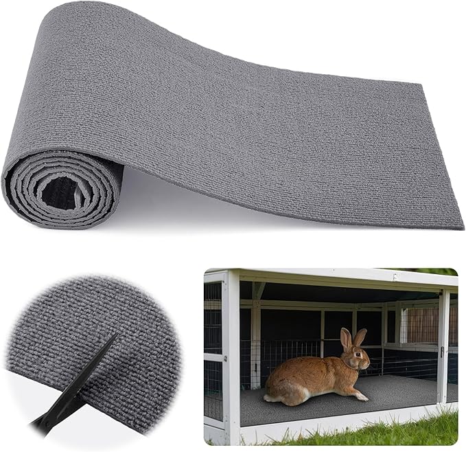 Rabbit Scratch Mat 12 Inch x 6.56 ft Self Adhesive Bunny Scratching Pad Cuttable Claw and Teeth Care Rabbit Mat for Cage Small Animal Scratching Rug for Biting Sleeping Nesting(Gray)