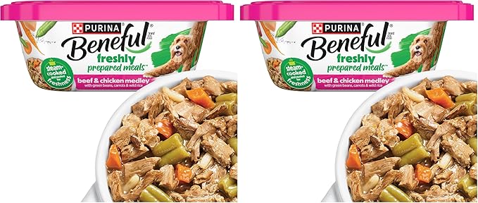 Beneful Purina Dog Food Freshly Prepared Meals Beef and Chicken Medley with Green Beans, Carrots and Wild Rice - (Pack of 16) 10 oz. Tubs