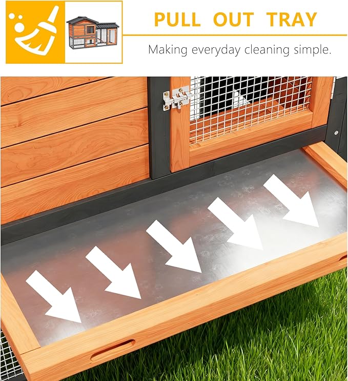 Chicken Coop, Chicken Run,Small Wooden Duck Coop Outdoor 2-Tier Hen House All Weather Used Poultry Quail Cage Rabbit Pet Hutch House with Ramp for Small Animals (Brown)