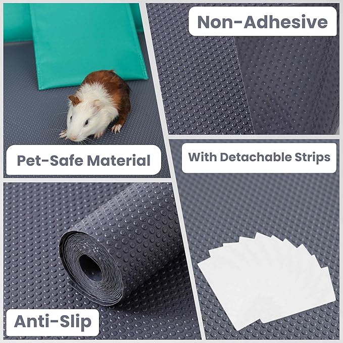 Waterproof Guinea Pig Cage Liner (1 EVA Roll with 5 Stickers), Easily Cut to Fit Hamster & Rabbit Cages, Reusable & Anti-Skid Rabbit Bedding, Ideal for Reptile Enclosures, 18"x79", Gray