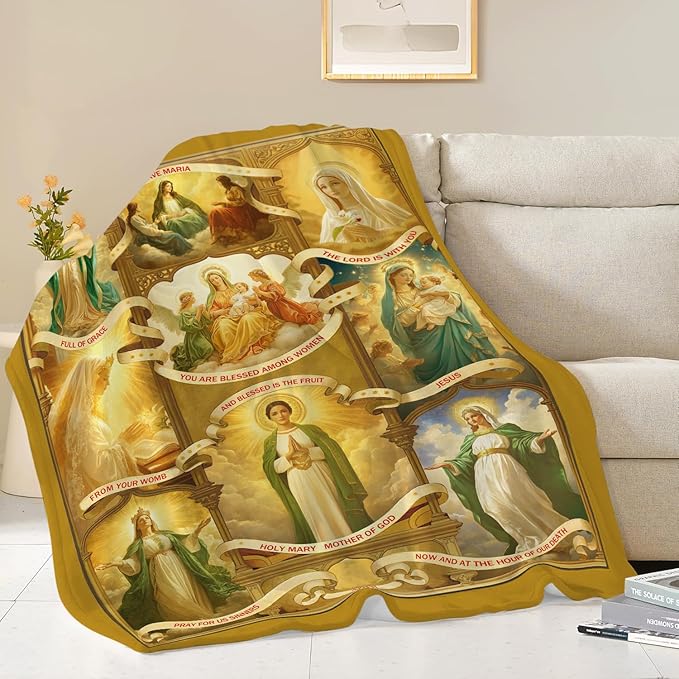 Virgin Mary Blanket Christian Faith Prayer Throw Inspirational Scripture Spiritual Catholic Religious Gifts for Women Girls Men Kids Adults Soft Cozy Plush Fluffy Fuzzy Fleece Decor 40''X50''
