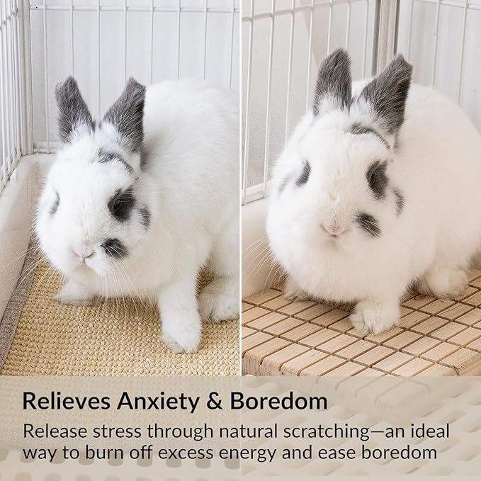 2 PCS, Rabbit Sisal Scratching Mat & Pine Wood Board Set, Indoor Natural Bunny Scratching Pad Toys, Bunny Bed and Bedding, for Claw Grinding & Boredom Relief, for Guinea Pigs, Chinchillas, Hamsters