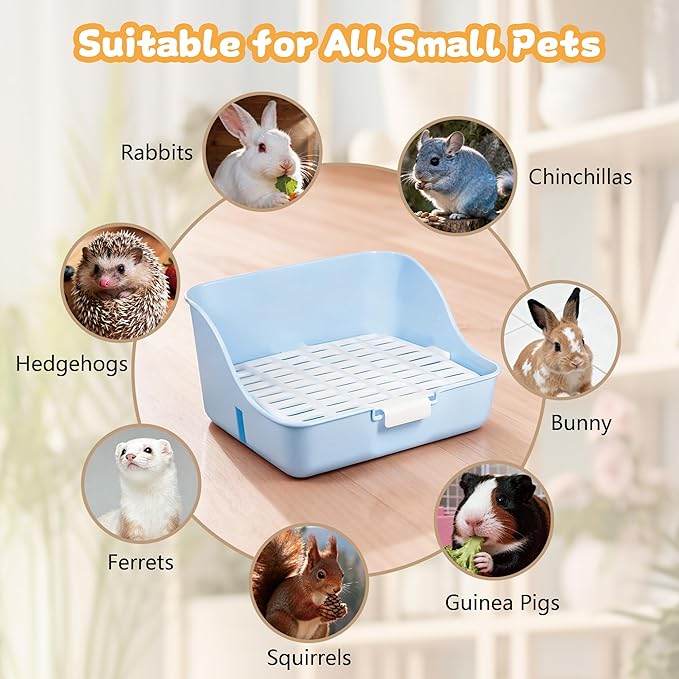 Large Rabbit Litter Box Bunny Potty Plastic Square Training Corner Litter Box, Bedding Toilet for Adult Ferret Hamster Guinea Pig, 11.4" L x 9.4" W x 6.3" H High Sided Pet Litter Tray