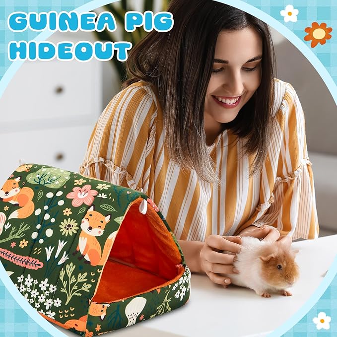 Cinnvoice 4 Pcs Guinea Pig Hideout, Guinea Pig Bed Tunnel, Rabbit Washable Small House Cage Accessories for Bunny Hedgehog Mouse Chinchillas Hamsters Ferrets Bearded Dragons Rats(Wonder Tale,9.8 in)