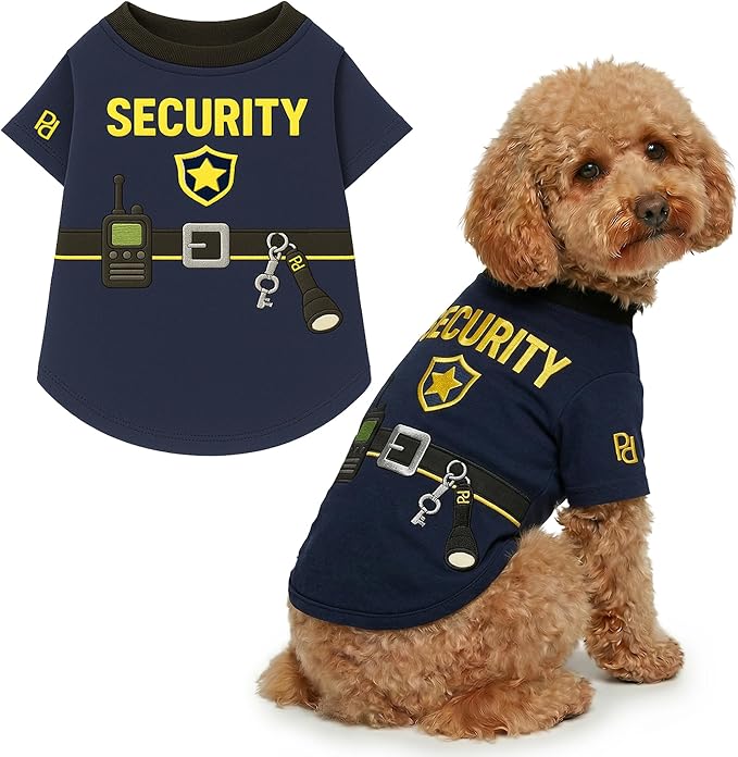 Parisian Pet Dog Security Woofficer Shirt - Embroidered Pet Vest - 100% Cotton & Polyester Doggy Shirt - Lightweight Pet Clothes - Sleeved Puppy Costume - Funny Shirts for Large Dogs - L