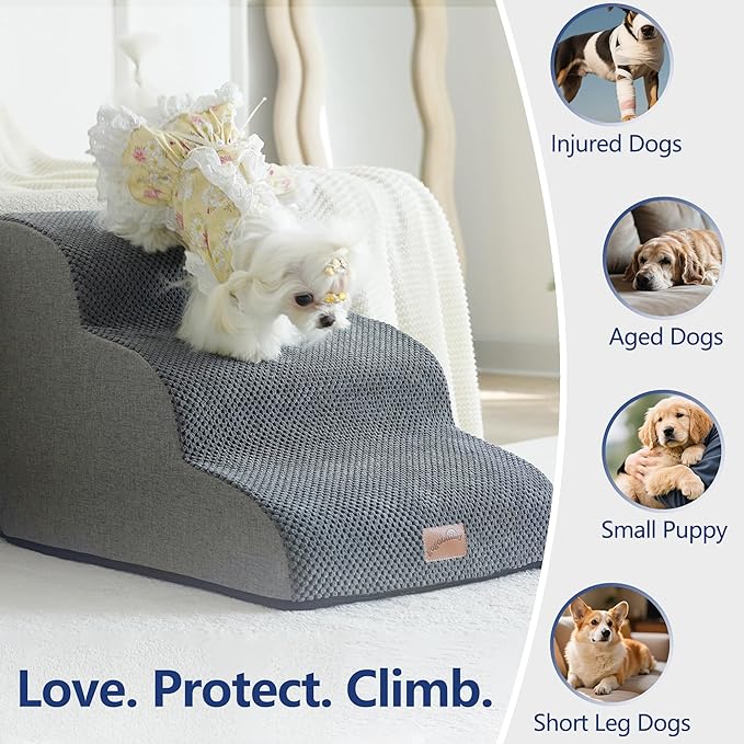 GoGoBunny Ramp Dog Stairs for Couch Sofa and Chair 11.8" H, 2-Step Pet Steps for Small Dogs and Cats, Non-Slip Waterproof Fabric Cover, Stable and Balanced Indoor Step, Pets Friendly, Grey