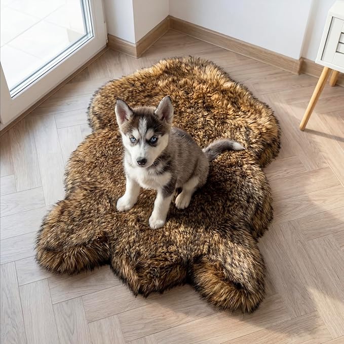 IHAPPYDOG Luxury Faux Fur Orthopedic Dog Bed, Memory Foam Dog Bed for Small, Medium, Large and XL Pets, Fluffy Pet Bed with Waterproof and Washable Cover (Brown, 40"x25")