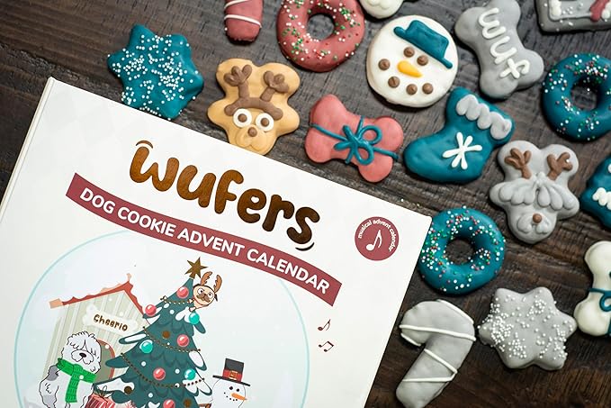 Wufers Singing Snow Globe Dog Advent Calendar, 24 Gourmet Holiday Dog Cookies – Christmas Countdown Dog Treats, Human-Grade Ingredients, Made in North America