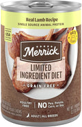 Merrick Limited Ingredient Diet Premium Grain Free Wet Dog Food, Healthy And Natural Poultry Free Canned Dog Food With Lamb - (Pack of 12) 12.7 oz. Cans