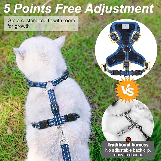 BEAUTYZOO Cat Harness and Leash Set for Walking Escape Proof, Neck Release Adjustable Harness for Kitten Puppy Small Medium Large Cats, Soft Cute Easy Control Small Cat Harness for Cats Boy and Girls