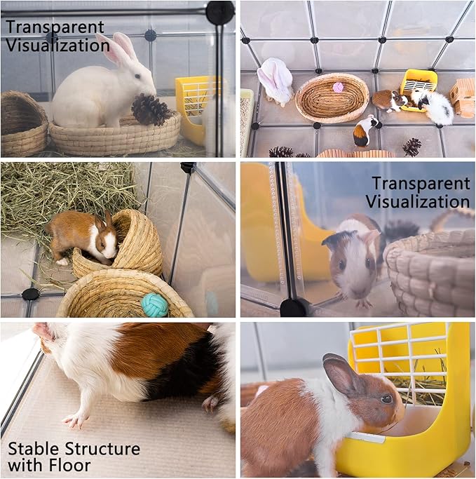 DINMO Guinea Pig Cages with Floor, Puppy Playpen, Small Animal Playpen for Rabbit, Bunny, Ferret, Hedgehog, DIY, Expanded, Portable, Exercise Fence, 61.2 x 24.8 x 24.8inch