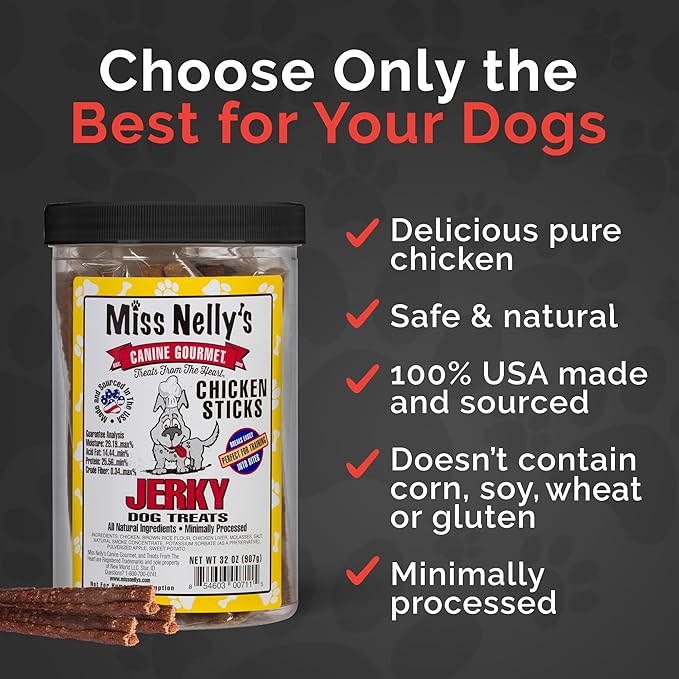Miss Nelly's- All Natural Chicken Jerky Dog Treats Made in USA Only-Original Smoke House Recipe-Minimally Processed Soft Sticks Dog Jerky Treats-32 oz. Bags