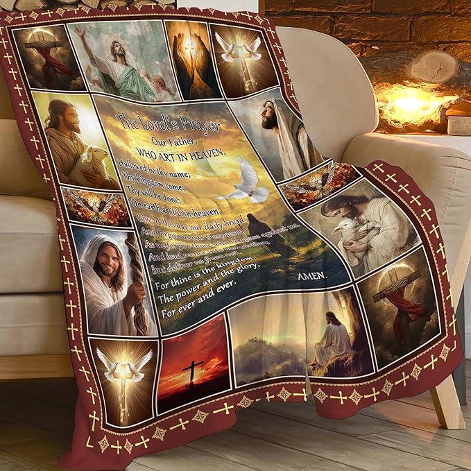 Christian Jesus Blanket Inspirational Bible Verse Religious Faith Healing Prayer Throw Scripture Spiritual Catholic Gifts for Men Women Boys Girls Kids Adults Plush Fuzzy Fleece Decor 50''X60''