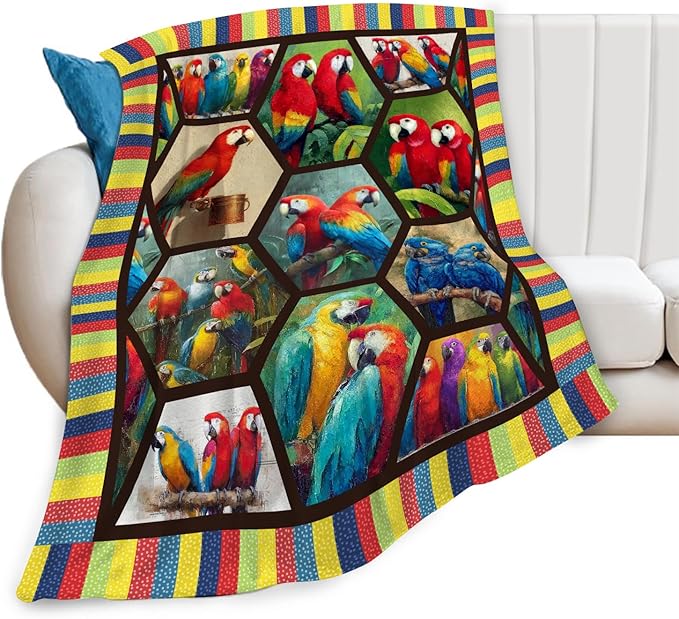 Parrot Bird Throw Blanket Macaw Stuff Gifts for Kids Girls Boys Adults Women Men Soft Cozy Warm Plush Fluffy Fuzzy Fleece Blanket Decor 40''X50''