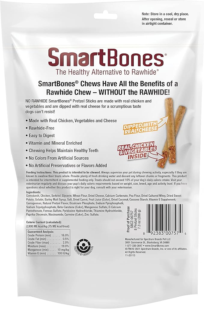 SmartBones Pretzel Sticks Dipped With Real Cheese, 8 Count, Rawhide-Free Chews For Dogs, (Pack of 24), Count: 192